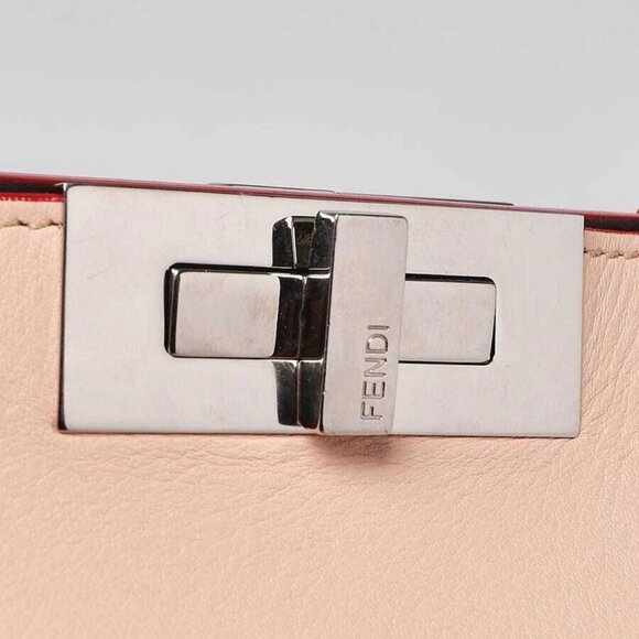 Fendi Light Pink/Brown Pebbled Leather Peekaboo Pochette Crossbody Bag - Picture 6 of 12